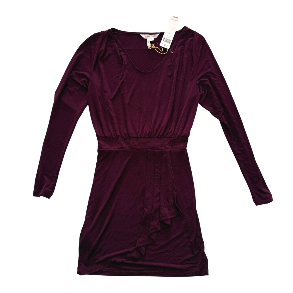 BCBGeneration Long Sleeve V-Neck Mini Dress Grape Purple XS‎ XH46T601-514